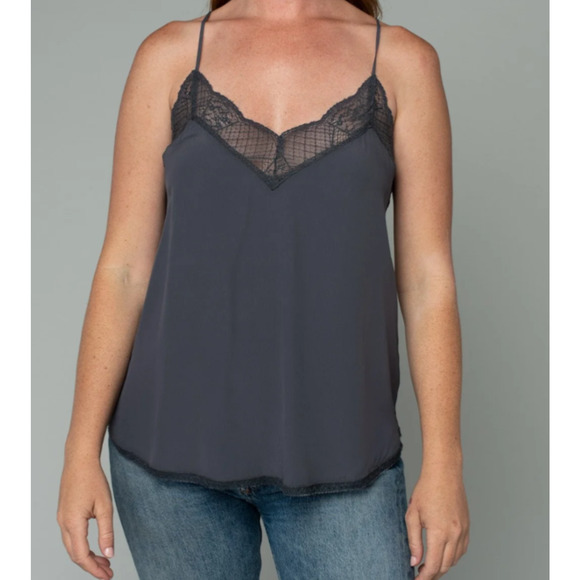 Wishlist Flow Camisole Top Sz L Black Lace V Neck Capsule Minimalist babydoll - Picture 1 of 8